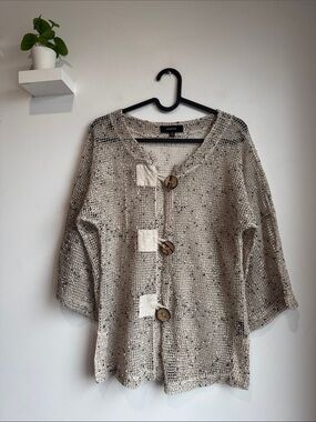 Kaktus Neutral Speckled Open-Weave Button Cardigan